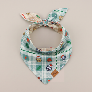 Candy Cane Tails reversible dog bandana, Mint Candy side, tied flat lay