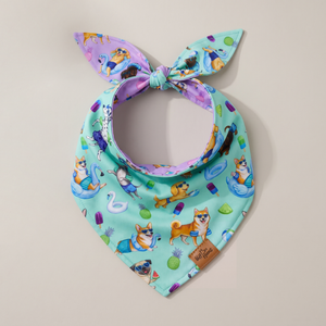 Endless Pawty reversible dog bandana, Mint side, tied flat lay